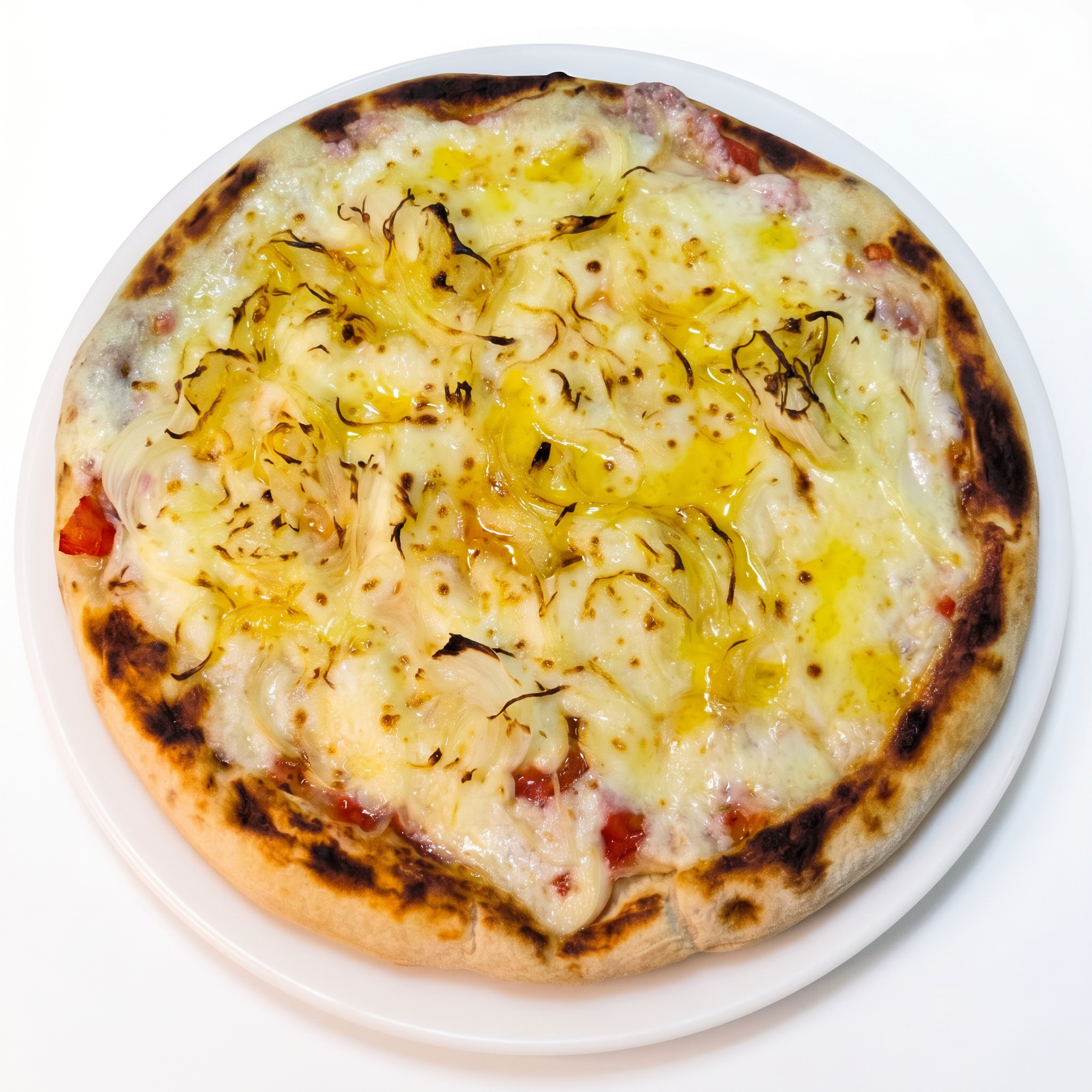 Pizza artesanal da Massa Rodízio Premium do Capriccio, com queijo derretido, tomate fresco e azeite